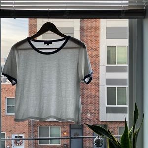 white topshop tee with blue trim